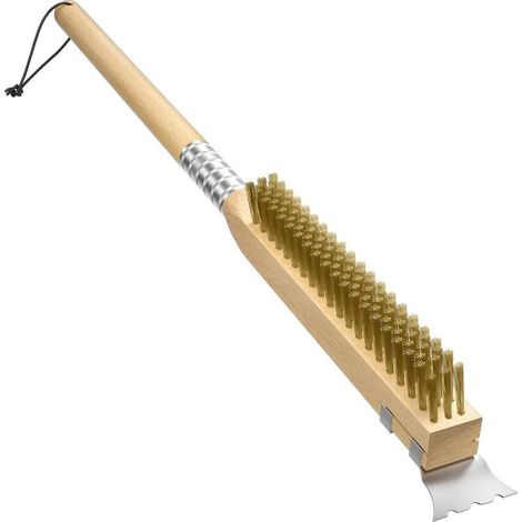 Brosse pour Four à Pizza, Brosse de Dettoyage pour Pierre à Pizza et Grille Barbecue, Poils en Laiton et Grattoir en Acier Inoxydable (1/5)