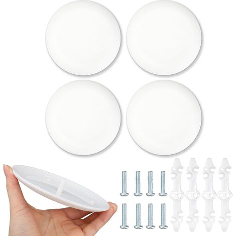 4pcs CP3540 Plaque Plafond, Plastique Couvercle Rond Boîte Électrique pour Trous de 8,89 à 10,16cm Cache Détecteur de Fumée Cache-Trou Luminaire (Blanc) (1/5)