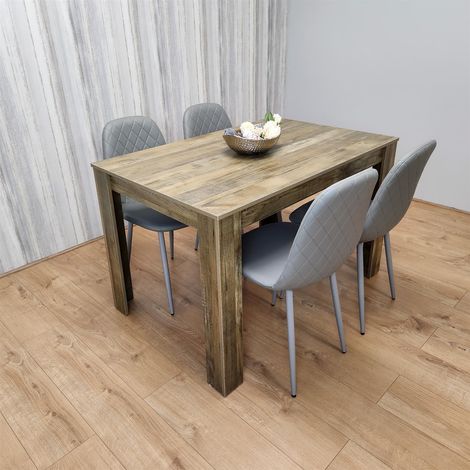 Dining Set of 4 Dining Table and 4 Grey Gem Patterned Stitiched Chairs (1/5)