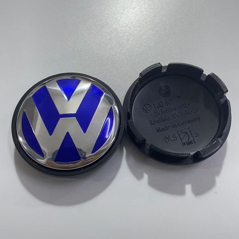 Cache-moyeux de roue compatibles Volkswagen avec logo Wolfsburg, emblème central jante bombé bleu 56 mm, enjoliveur pour Golf Passat Touran 4 pièces (1/2)