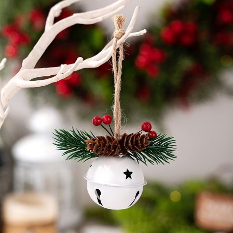 Cloche De Noël - Décoration Pour Arbre De Noël En Fer Avec Étoile Et Pomme De Pin - Intérieur Maison Bureau Commerce - Lot De 1 (1/5)
