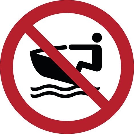 Cartelli di divieto ISO 7010 "Vietato l’uso di moto d’acqua" - P057 - Misura: 50mm x 50mm - Numero Pezzi: 10 pezzi