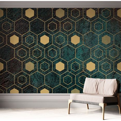 Papier peint autocollant adhésif avec imprimé motifs uniques apparence moderne Hexagones géométriques 312x219 cm (1/5)