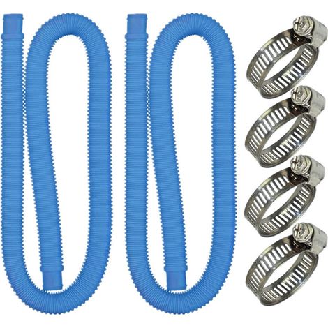 32 mm - Longueur : 150 cm - Bleu - 2 tuyaux - Pour pompe de filtration et systèmes d'eau salée (1/4)