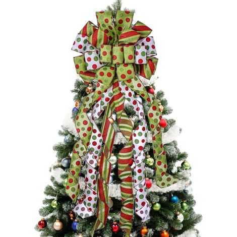 45 nœuds décoratifs de Noël « x 13 » - nœuds en polyester à pois rouges et verts, nœuds décoratifs pour sapins de Noël et décorations de fêtes (1/5)