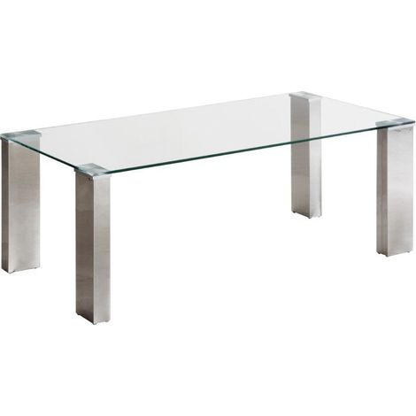 Home Heavenly® - Mesa centro de cristal CANNES. 110x55x40 cm. 4 patas de madera revestidas de lámina metálica brillante. Pata Cromo (1/4)