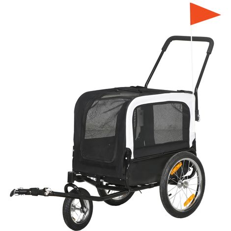 Remorque vélo jogger 2 en 1 pour animaux. Drapeau, roue avant pivotante, réflecteurs, noir - Une remorque vélo pour chien pour des sorties sportives (1/5)