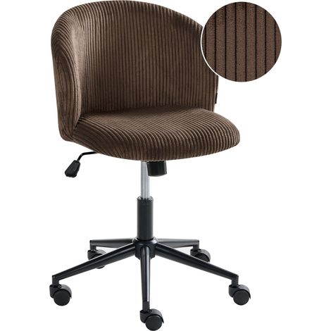 Office Chair Dark Brown Corduroy Seat and Backrest Swivel Desk Computer Adjustable Height Modern Home Office MILES