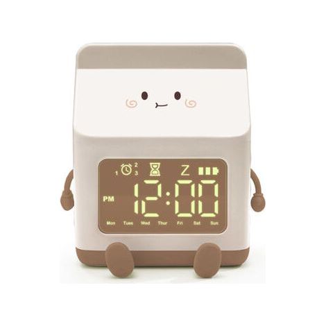 Fun Milk Box Alarm Clock Student Countdown Cartoon Children Digital Cute Alarm Clock Brown (1/5)