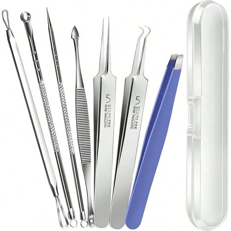 Kit pour boutons, outils anti-points noirs, pinces pour poils incarnés, extracteur professionnel, outils pour enlever les comédons, outils de soin du visage (1/4)