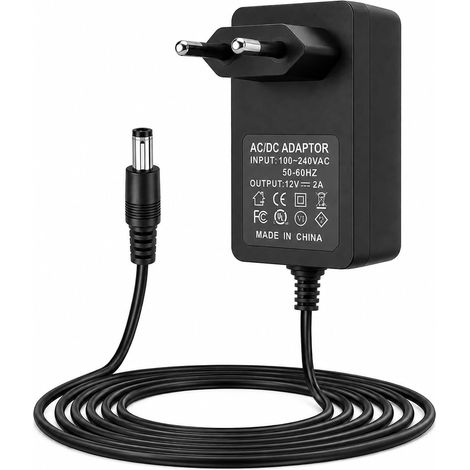 Adaptateur Secteur 12V 2A - Connecteur DC 5,5x2,5mm - Alimentation Électrique Noire Pour Appareils Domestiques (1/5)