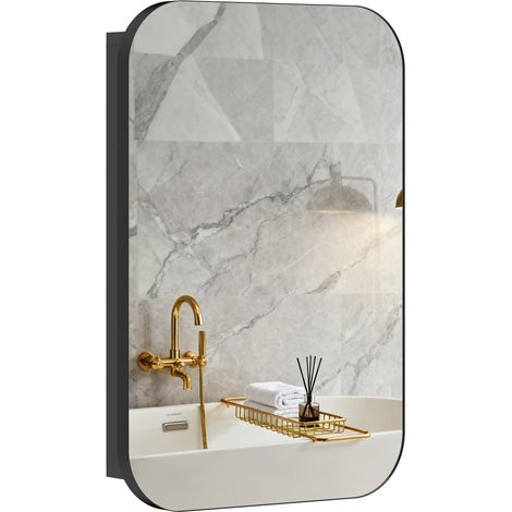 Armoire à miroir de salle de bain armoire murale avec étagère réglable 40 x 10 x 60 cm noir (1/5)