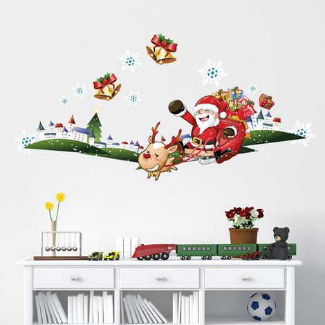 Sticker Noël le village enchanté du Père Noël - Autocollants stickers adhésifs noël - décoration fêtes - 70x145cm (1/5)