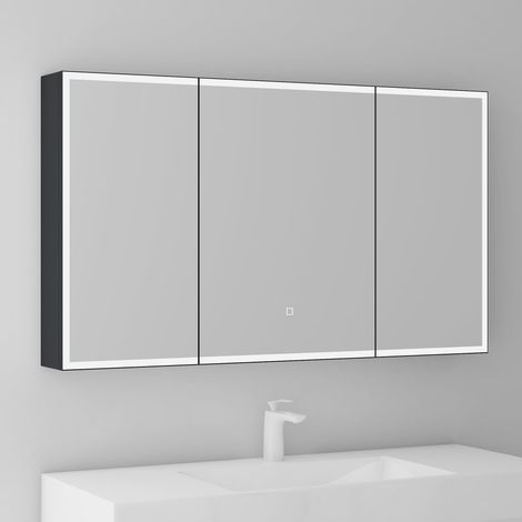 Mai & Mai Armadietto a Specchio 120x15x70cm, Specchio con Pensile per Bagno con 3 Ante Bianco opaco Spiegelschrank-04 (1/5)