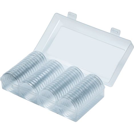 Boîte de rangement ronde de 41 mm pour 60 capsules porte-pièces de monnaie, en plastique, avec boîte de rangement extérieure. (1/5)