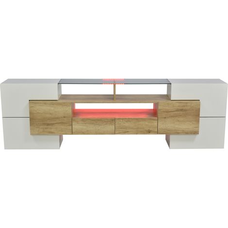 Mobile TV bianco lucido 200 cm con illuminazione LED e superficie in vetro, HOMVRA (1/5)