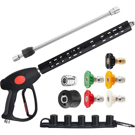 Pistolet pour Nettoyeur Haute Pression avec Baguette d'Extension, Pistolet de Lavage de Rechange pour Karcher K2, K3, K4, K5, K6, K7, Raccord M22 14 mm, 1 Mètre, 5 Embouts de Buse, 280 Bar