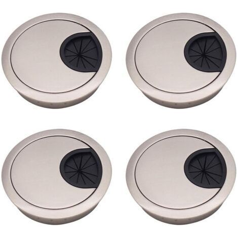 4pcs Cable Passage Cover, 60mm Zinc Alloy Round Flush Mount Cables, Cable Passage Cover, Cable Hole Cover for Desks Desks and Worktops Brushed Silver, (1/5)