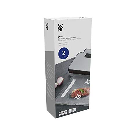 WMF Lono - 2 rotoli di pellicola sottovuoto per macchina sottovuoto, 600 x 30 cm, a 4 strati, lato strutturato/liscio, forte e resistente agli strappi, trasparente (1/2)