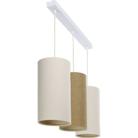 Suspension boho élégant tissu crème hauteur ajustable LED E27