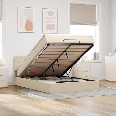 Ottomane Bett mit Matratze & LEDs Creme 140x200 cm Stoff (1/5)