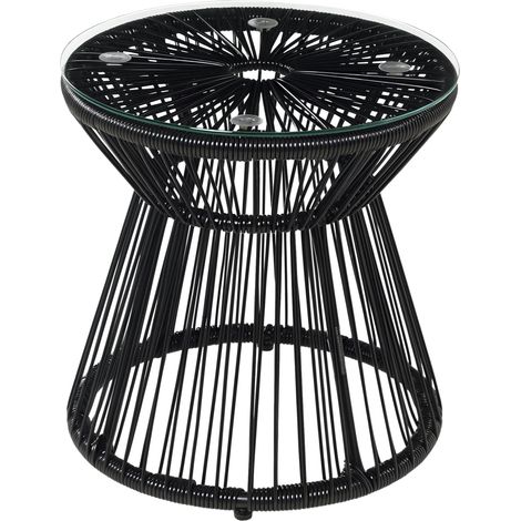 Table de jardin ronde en résine tressée imitation rotin table de bistrot métal plateau verre trempé Ø 40 x 42 cm noir