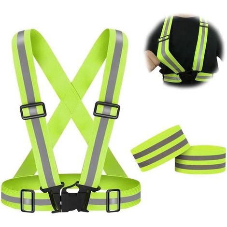 Gilet Réfléchissante Elastique Taille Ajustable, 2X Brassard, Gilet De Sécurité Haute Visibilité, Respirant Plein Air Gilet Sécurité (1/5)