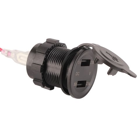 Chargeur double USB pour moto 12 V avec voltmètre numérique électrique et charge rapide, compatible avec téléphones, tablettes et GPS (rouge). (1/5)
