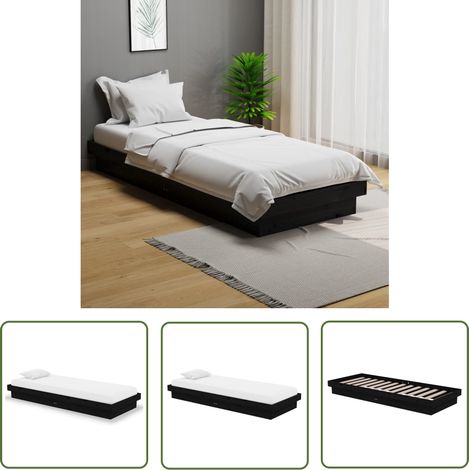 The Living Store Massivholzbett ohne Matratze Schwarz - Holzbett - Massivholzbette - Kiefernbett - Schwarzes Bett - Rustikales Bett (1/5)