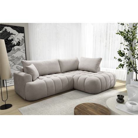 Ecksofa mit Schlaffunktion NANTES Sofa in Stoff Soft Graubraun Ottomane Rechts (1/5)