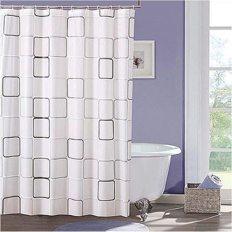 Rideau de Douche, Grand Douche avec 12 Crochets en Plastique Anneaux Rideaux Anti- Moisissure Dortoir/ Famille/ Appartement/ Hôtel (1/4)