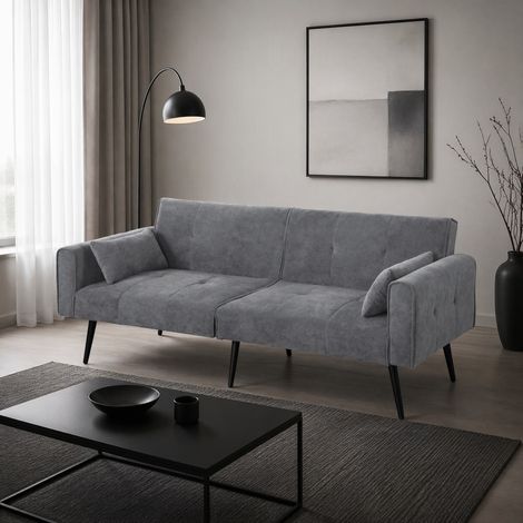 Sofá cama convertible de 3 plazas con respaldo ajustable, tejido gris, 175 x 71 x 71 cm, OKWISH (1/5)