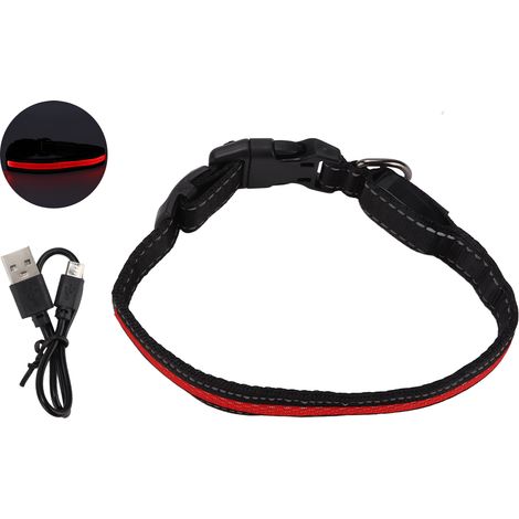 Leuchtendes Hundehalsband mit Reflektorstreifen, verwicklungsfrei, LED, rot, Größe M (1/5)