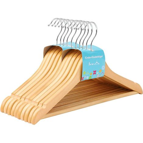 Juego de 10 perchas infantiles de madera maciza con barra para colgar antideslizante muescas gancho giratorio 35 x 1 2 x 20 cm color madera