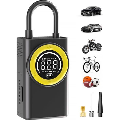 Inflador de neumáticos portátil - Bomba de aire inalámbrica de 150 PSI para neumáticos de coche con manómetro digital y luz LED - Inflador de neumáticos portátil 5 veces más rápido para coche, moto y 