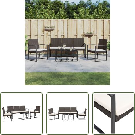 Chaise de jardin - Ensemble à manger de jardin avec coussins 5 pcs marron rotin PP (1/5)