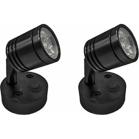 2 pièces 12V LED Spot Lampe de Lecture Murale Lampe de Chevet Interrupteur réglable Camping-Car Caravane cylindrique Flexible éclairage intérieur pour Bateau Camping-Car (Noir) (1/5)