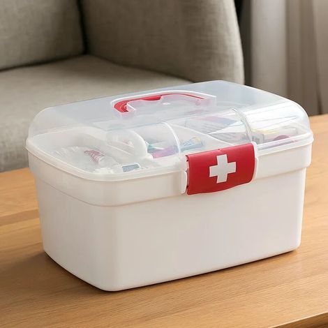 Scatola porta medicinali domestica in plastica, contenitore per medicinali per uso domestico, scatola medica di emergenza pratica e di grande capacità (1/5)