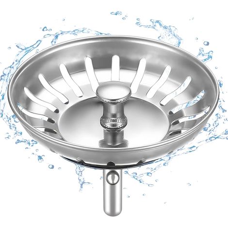 Lot de 2 bouchons de vidange évier 80 mm en inox, crépine anti-obstruction avec récupérateur de cheveux et joints (1/5)