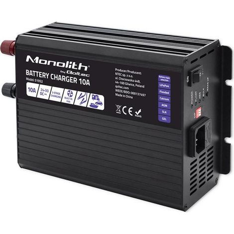Qoltec Smart Monolith Battery Charger for LiFePO4 AGM GEL SLA batteries  10A  24V