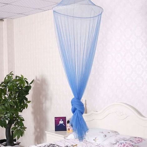 Ciel de lit moustiquaire - - Bleu - Dôme - Anti-insectes - Adapté pour lit bébé, lit simple, lit double (1/4)