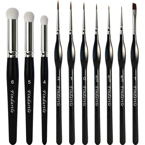 Pinceau Peinture Miniatures Dry Brush, 7 Pinceaux Fin et 3 Drybrush pour Aquarelle, Acrylique, Huile, Pinceaux Modelisme pour Miniatures, Modelisme, Numeros, Figurine (1/5)