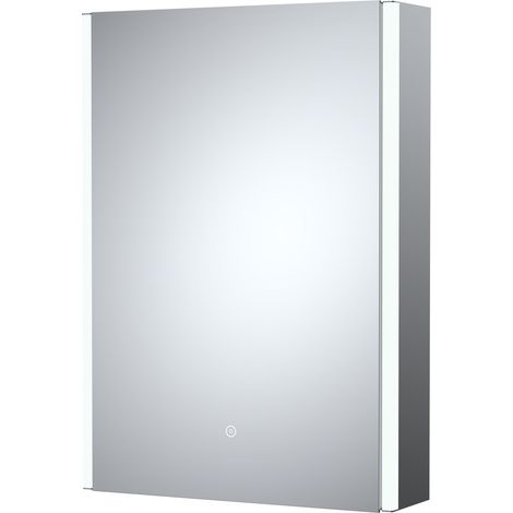Rectangular 1 Door Touch Sensor Mirror Cabinet with 2 Shelves, Demister & Shaver Socket, 500mm - White/Chrome (1/4)
