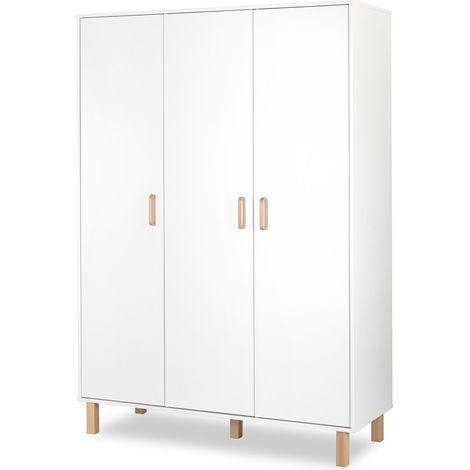 LAURA Armoire penderie 3 portes avec étagères et 3 tiroirs 195x137 Blanc (1/5)