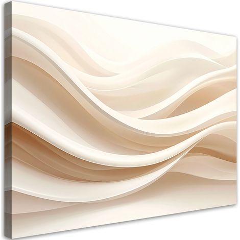 Quadro su tela, Onde astratte color crema in un'elegante composizione. - 90x60 (1/2)