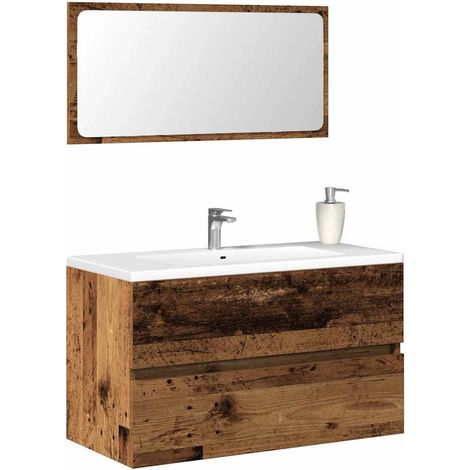 Badschrank mit Spiegel Altholz-Optik Holzwerkstoff