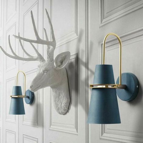 Applique murale moderne - Nosheir - E27 - Bleu - Style industriel - Hauteur 37 cm - Diamètre 14 cm - Base murale 12 cm (1/4)