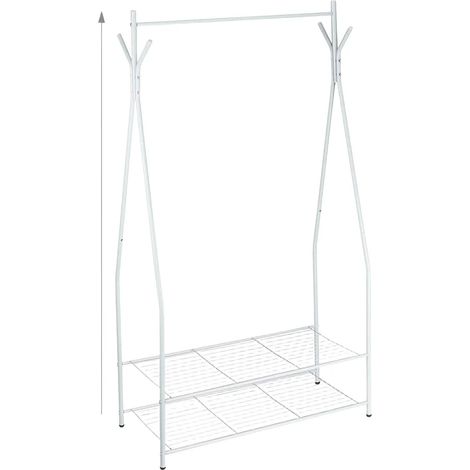 Perchero barra percha almacenamiento 2 compartimentos almacenamiento zapatos botas 162 cm en metal blanco 1300021332 (1/3)