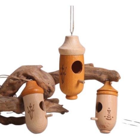 Nichoir À Oiseaux - En Bois De Hêtre Massif - Pour Jardin Et Balcon - Avec Perchoir Et Trou D'entrée - Marron Foncé - 1 Pièce (1/5)
