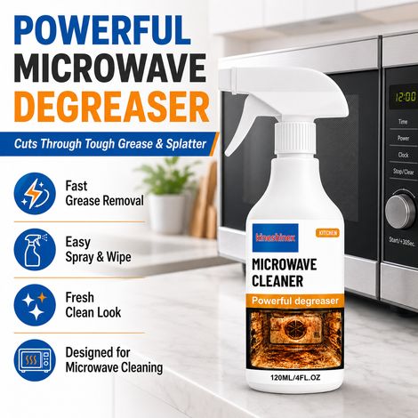 Kineshinex Mikrowellenreiniger-Spray – Kraftvoll zur Entfernung hartnäckiger Ölflecken aus Küche, Backofen und Kochfeld inklusive Reinigungstuch (1/5)